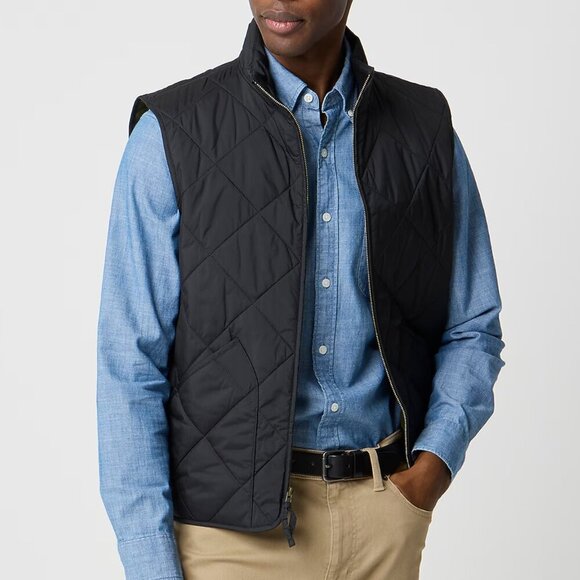 J. Crew Walker Vest Black Quilted Full Zip Lightweight Preppy Medium - Picture 1 of 16